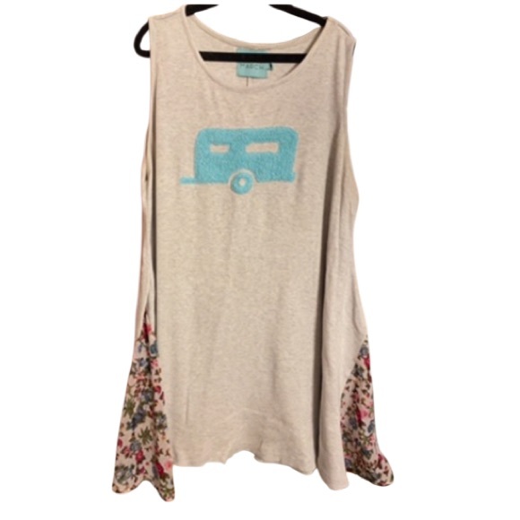 Judith March Tops - Judith March Cream Tank with Teal Camper Graphic